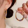 Elegant Purple Diamond Hoop Earrings - Trendy, Exaggerated Fashion for Women, High-End Statement Accessory.