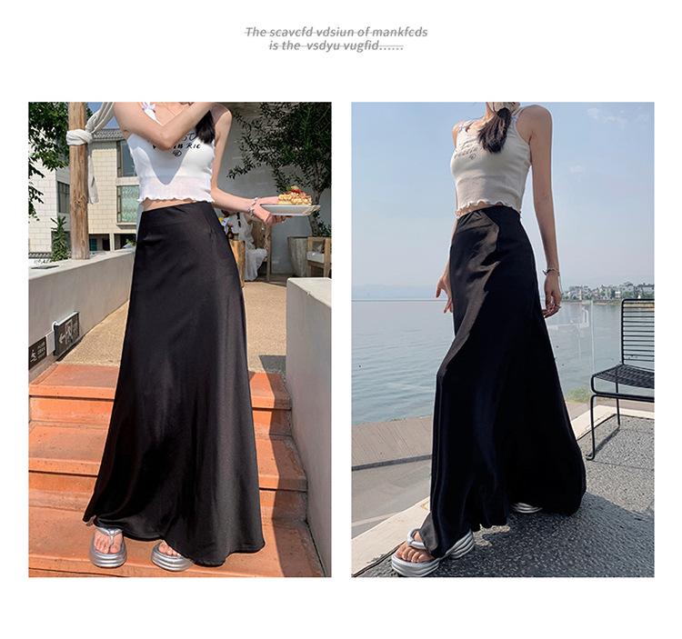 Hedvábná sukně A-linie slim-fit: Nový letní styl s vysokým pasem, všestranný, zvýrazňující temperament.