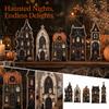 Houten Halloween Huis Tafelblad Dorp Set van 6, Vintage Decor voor Planken Schoorsteenmantel