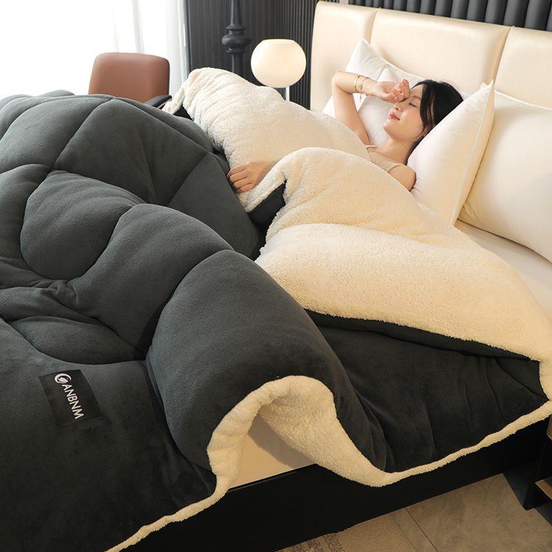 Warm Lambswool Winter Quilt & Plush Duvet Cover Set - Cozy Fleece Blanket for Dorms & Singles