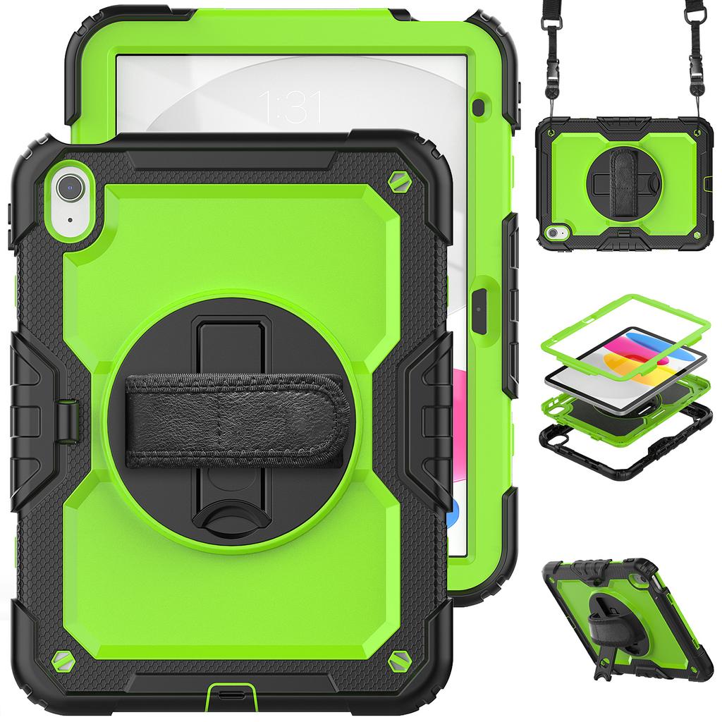 For IPad 10th Generation Case 10.9 Inch , Military Grade Shockproof Protector Silicone Cover Pencil Holder+Handle Shoulder Strap