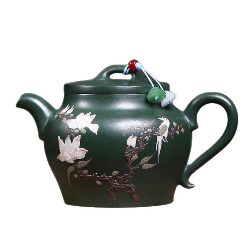 

190ml Authentic Yixing Purple Clay Teapots Handmade Flowers And Birds Pot Raw Ore Green Mud Tea Infuser Kettle Zisha Tea Set