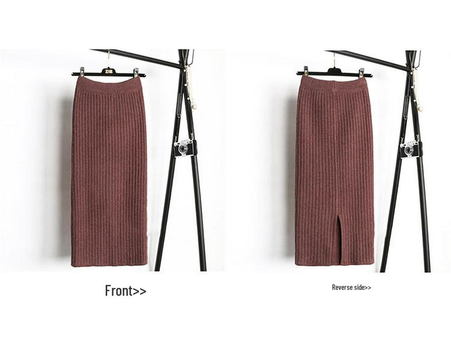 High-Quality Women's Slimming Knitted Bodycon Midi Skirt with Elastic Waist & Slit - Autumn/Winter 2025 Collection