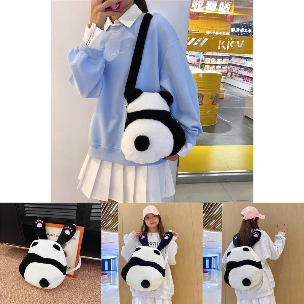 Large Capacity Cartoon Plush Panda Shoulder Bag For Women Cute Unisex Backpack Doll Bag Street Fashion