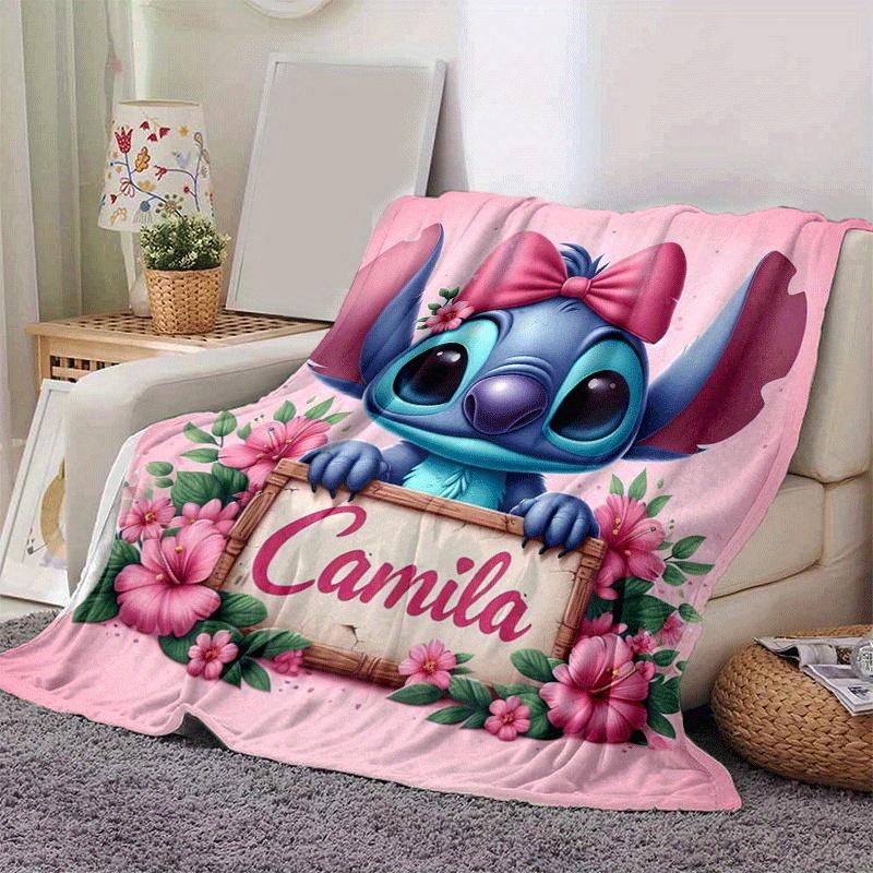 1 szt. Koc z nadrukiem Stitch - Miękki, całoroczny pled do salonu, sypialni, spersonalizowany prezent z uroczym wzorem kreskówkowym