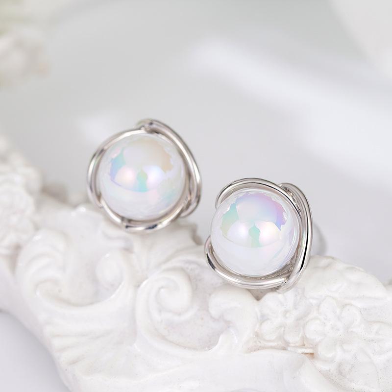 Colorful Imitation Moonstone Earrings For Women, Fashionable Personalized Sweet Jewelry, Line Design Stud Earrings