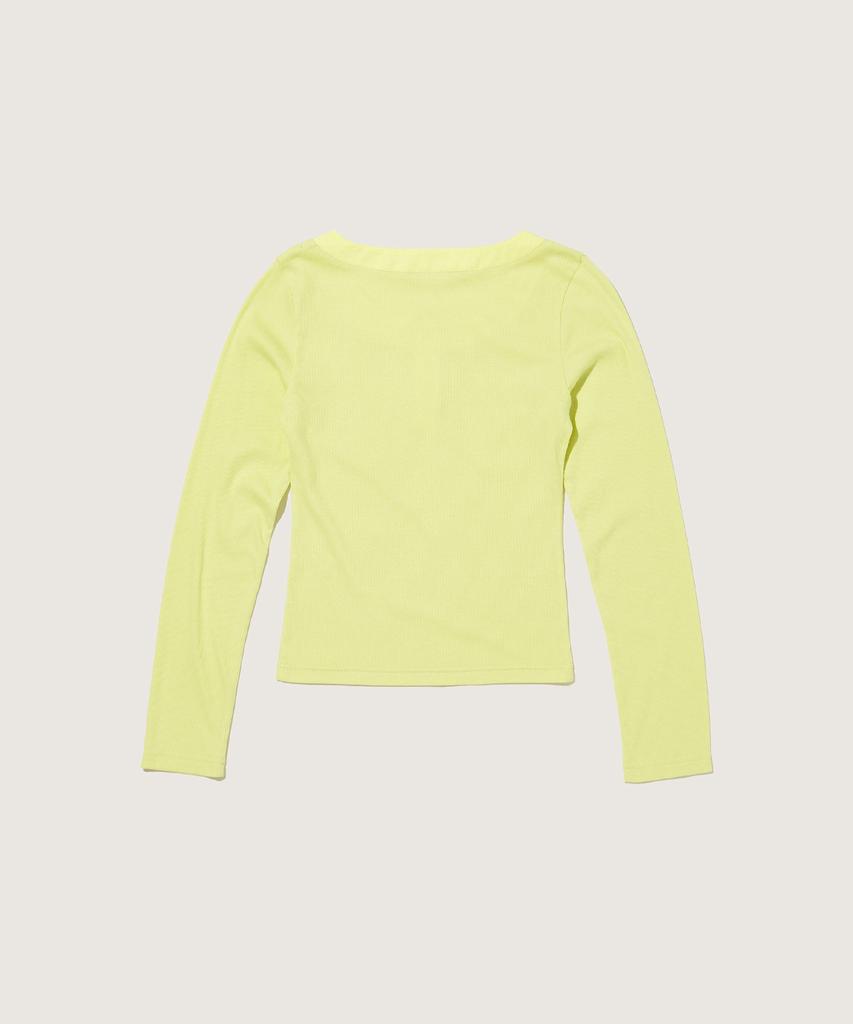 PLAC WOMEN Henley Neck Ribbed T-Shirt Light Green