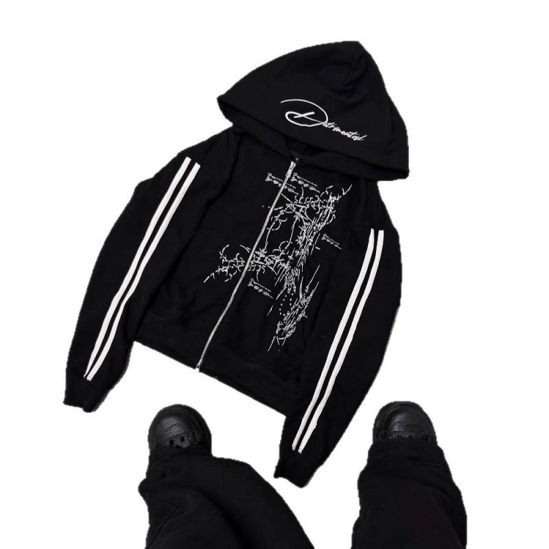 Y2K Goth Punk Zip-Up Hoodie Unisex Streetwear Oversized Cotton Sweatshirt Teens Adults