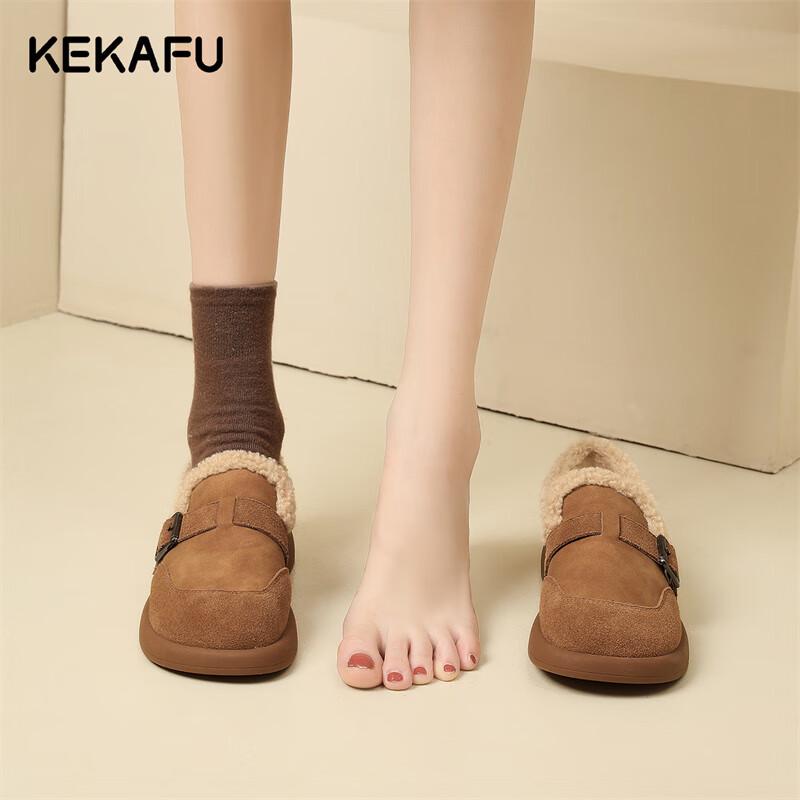 Kekafu Women s Plush Lined British Style Snow Boots 37