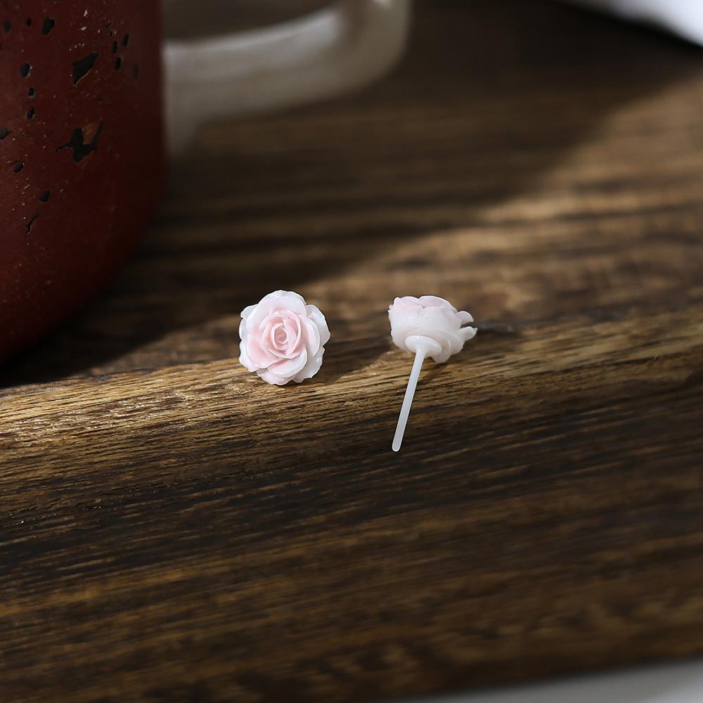 Bioceramic Needle Resin Flower Mini Stud Earrings For Women Allergy Prevention Piercing Ear Hole Jewelry