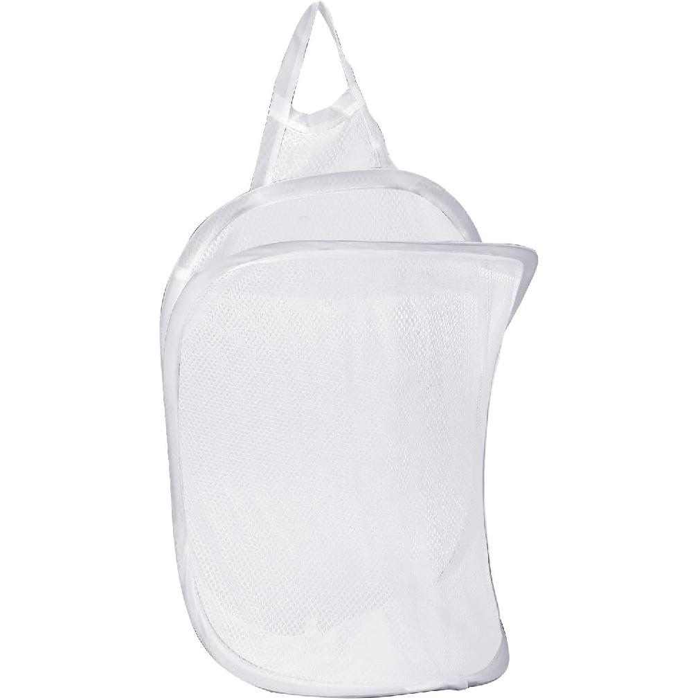 Mozeat Lens Space-Saving Hanging Laundry Hamper, White, Polyester, Portable, Hangable, Foldable