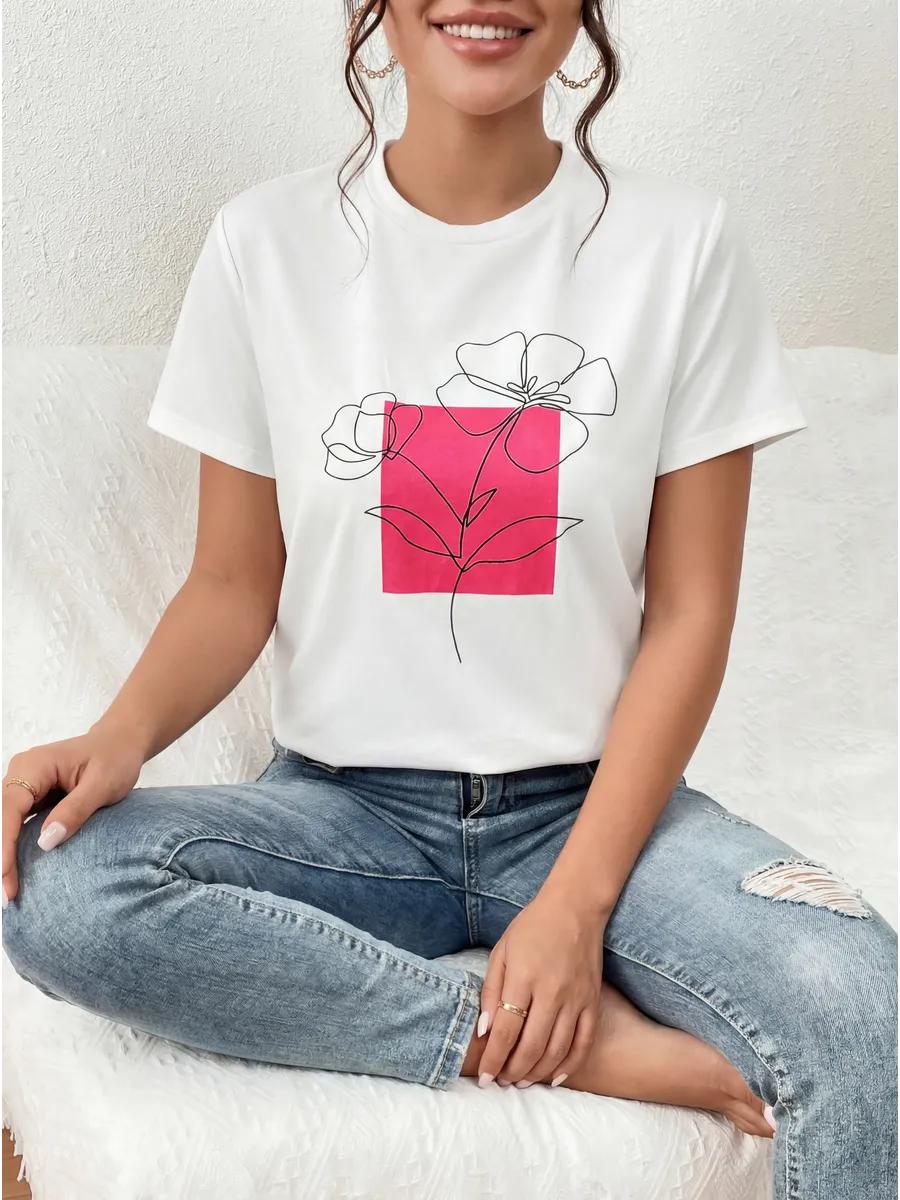 Oversized thick T-shirt with a flower print XL