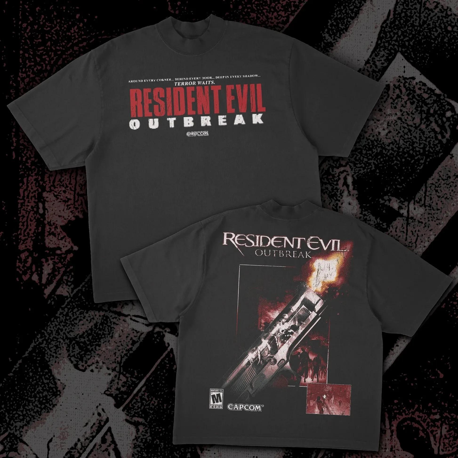 Retro Resident Evil Thema T-Shirts Streetwear Hip Hop Resident Evil T-Shirts Herren Damen Oversize 90er Leon Kennedy T-Shirts Unisex Kleidung XXL braun