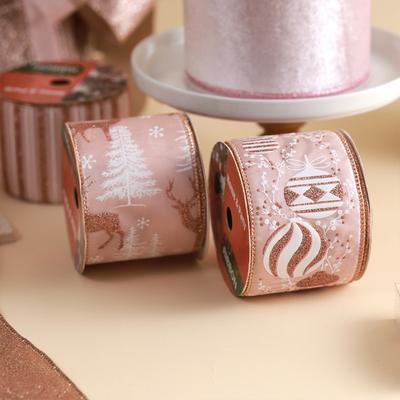 10 Yards Christmas Ribbons Wired Edge Imitation Hemp Material Bow Material Rose Gold Weave Ribbon
