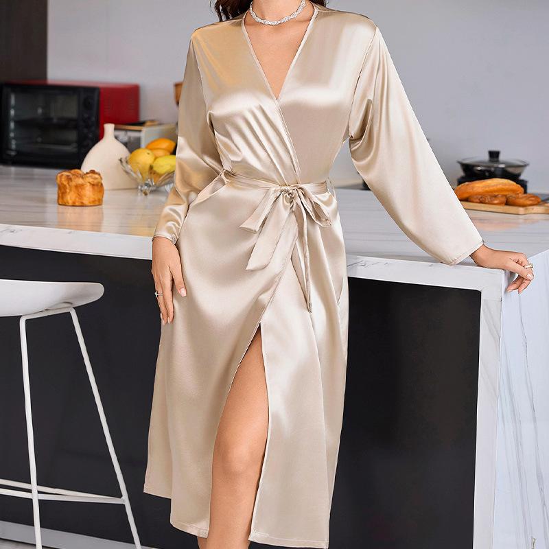 Long Bathrobes, Sexy Cardigan Bathrobes, Women's Summer Thin, Fashionable and Simple Style Home Wear