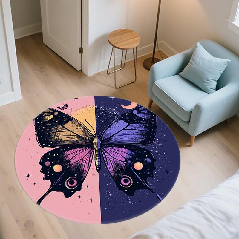Vlinder,Ronde Vloerkleed,Tapijt voor Woonkamer Slaapkamer Bank Speelkamer Decoratie,Antislip Vloermat