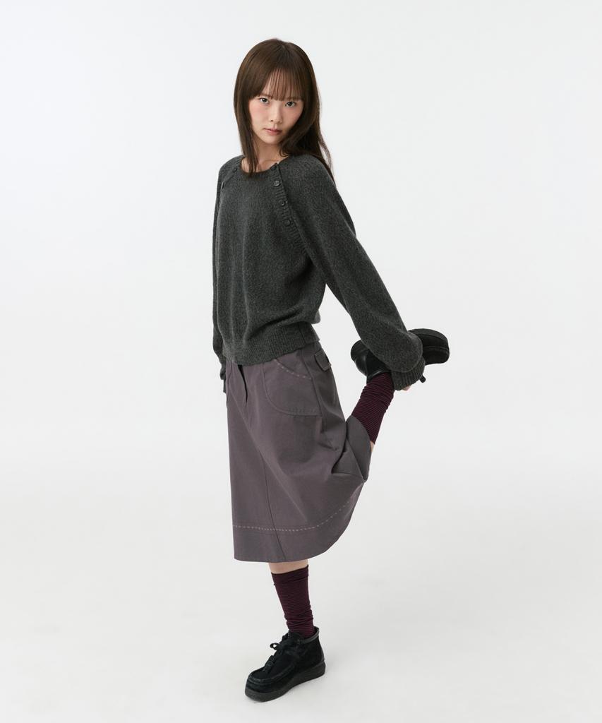 OHESHIO Button Detail Raglan Knit, Charcoal