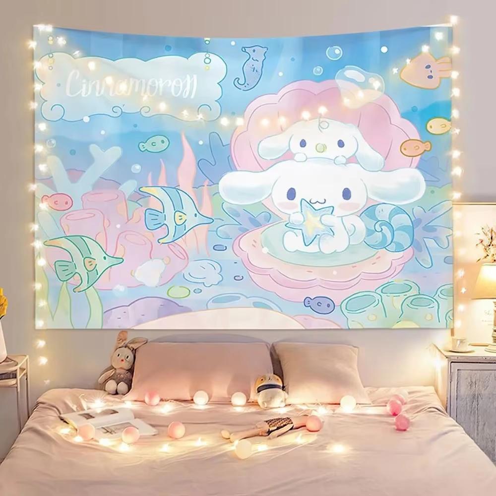 Sanrio Cinnamoroll Printed Tapestry  Dreamy Wall Hanging Backdrop for Cozy Dorm  Home Decor Flat Print