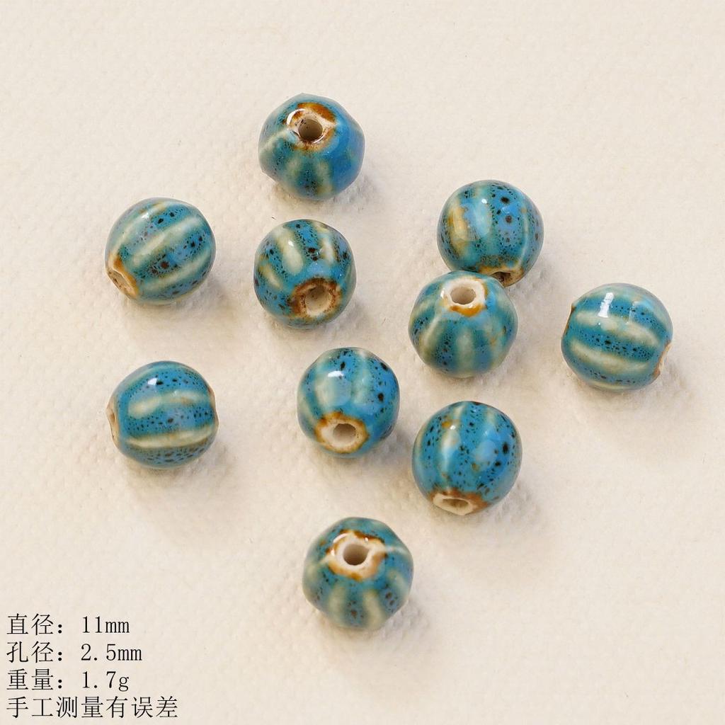 Flower glaze blue ceramic beads loose beads handmade DIY necklace accessories material beads