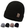 Style Leather Label Point Inner Fleece Beanie Hat