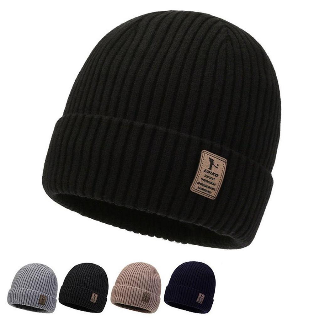 Style Leather Label Point Inner Fleece Beanie Hat