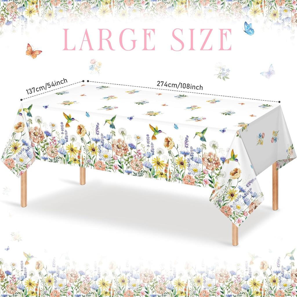 3 Pack Spring Summer Floral Tablecloth Decorations, Wildflower Plastic Disposable Table Cloth, Wild Flower Rectangle Table Cover for Garden Picnic