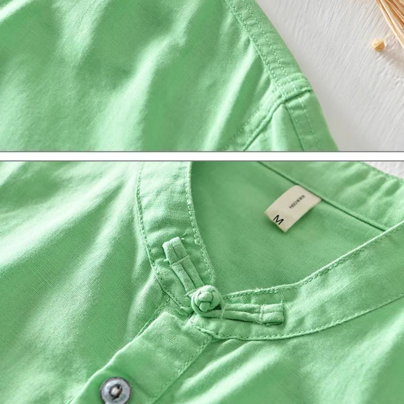 Summer Short Sleeves T-Shirts for Men Daily Casual Tops&TeesStand Collar White TShirt Cotton Linens Chinese Style Buckle Tshirt 5XL
