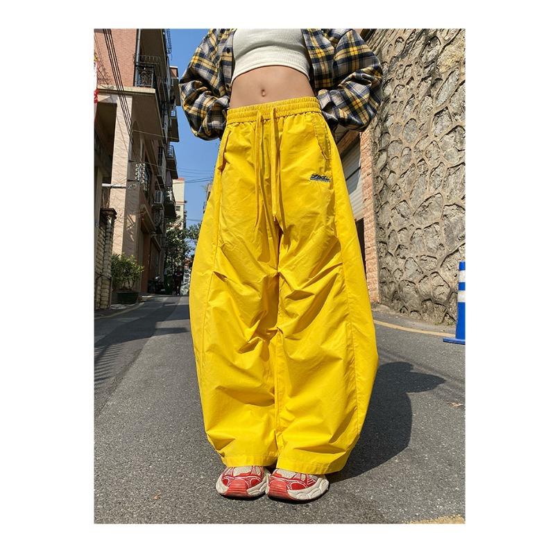 

Color dopamine scimitar pants couple quick-drying pants paratrooper casual sports pleated pants dancing trousers S жёлтый