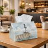1pc Whimsical Artistic Landscape Tissue Box | Durable, Lighthouse Seaside Scene Suitable for Living Room Accent, Bedroom Decor, Encouragement Gifts, W
