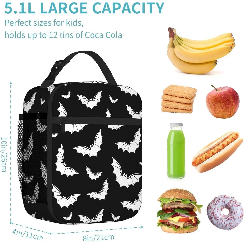 Lunch Bag Halloween Bats Lunch Box, Reusable Lunch Tote for Office Work School Picnic Beach, Leakproof Bag for Men Women