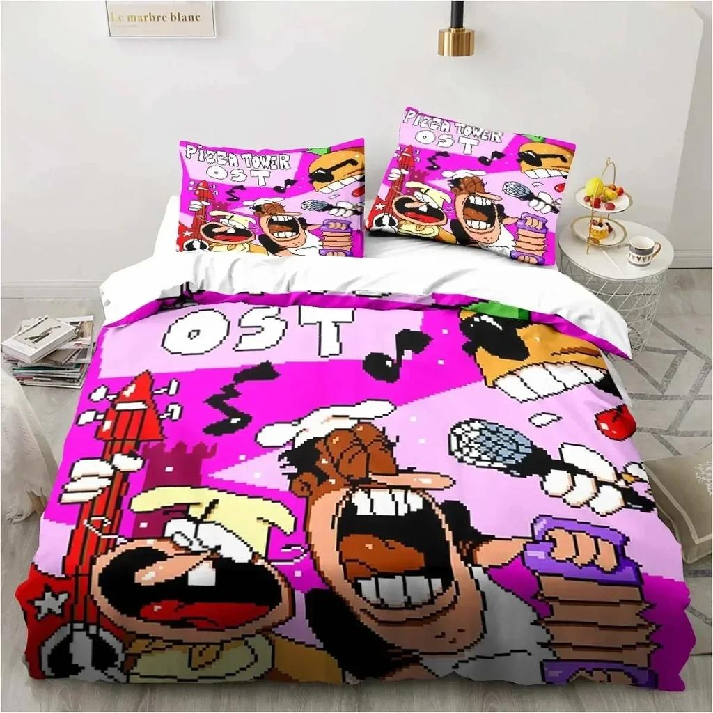 Edredón Torre de Pizza Estilo Pixel Clásico Juego Juego de Ropa de Cama Dormitorio Suave Moderno S Cómodo