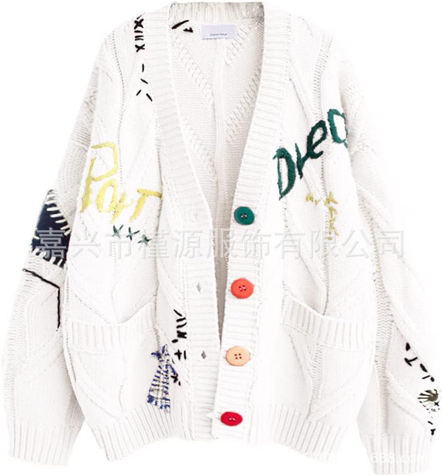 Fashion Lazy Wind Embroidered Sweater Women's Autumn and Winter New Letter Design Loose Knitted Sweater Jacket Tide