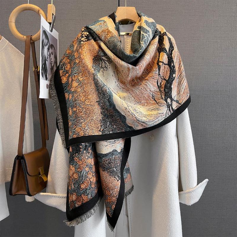 Personalized Versatile Plant Flower Jacquard Scarf Women's Autumn New Imitation Cashmere Outer Decorative Neck Scarf