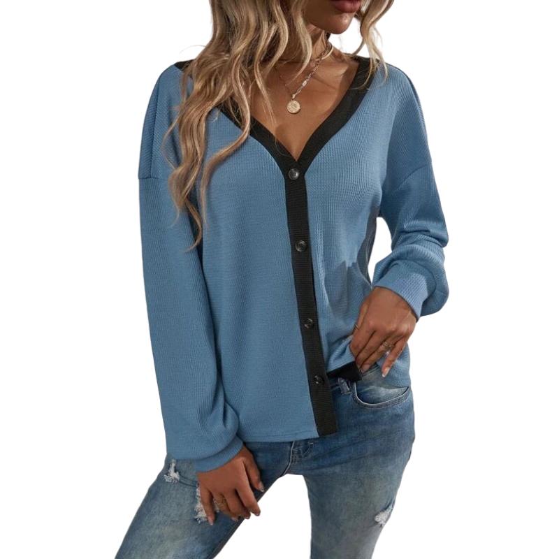 2023 Neues Damen-Top mit Waffel-Langarm-Cardigan-T-Shirt