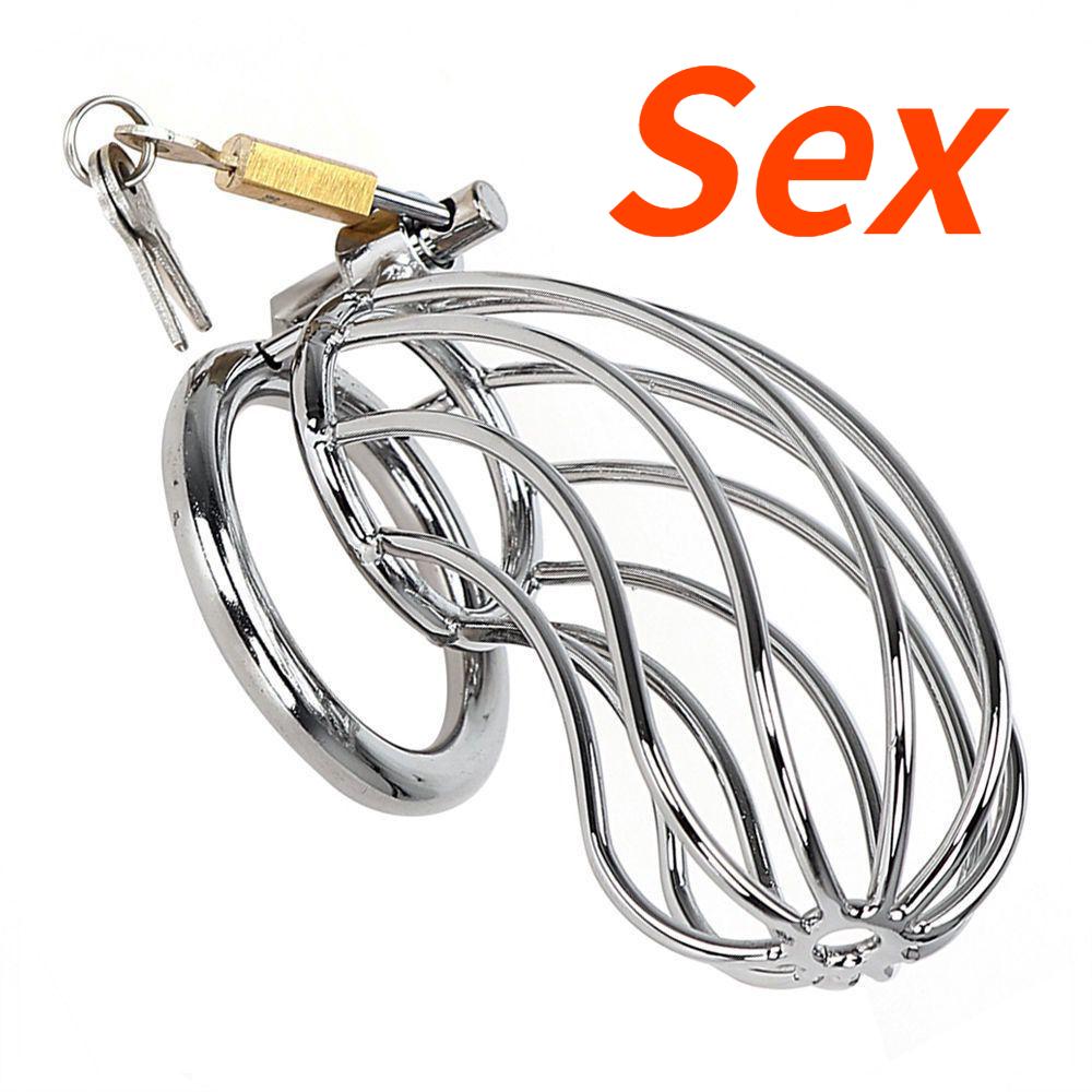 Cock Cage Sex Toys for Men Lockable Stainless Steel Penis Cock Ring Sleeve Lock Male Chastity Belt