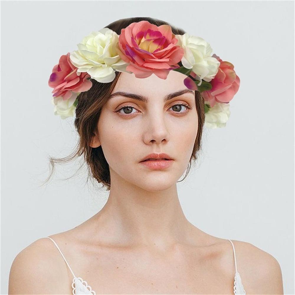 Imitation Rose Flower Headband Retro Fake Flower Decor Crown Headband Women Headpiece Hair Hoop Party Decor