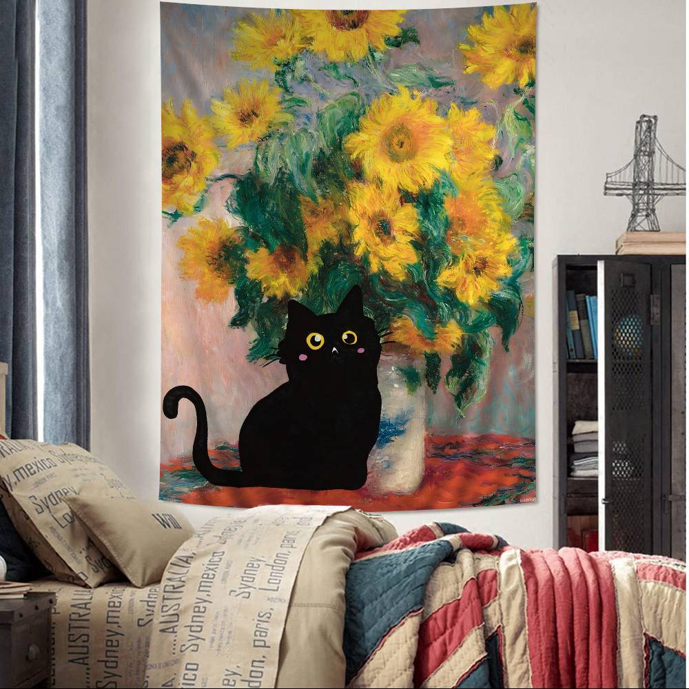 Black Cat Van Gogh Hippie Wall Hanging Tapestries Bohemian Wall Tapestries Mandala INS Home Decor