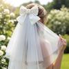 White Bow Bridal Veil, Bride Veils Hair Decorations for Women Wedding Bridal Shower Bachelorette Party