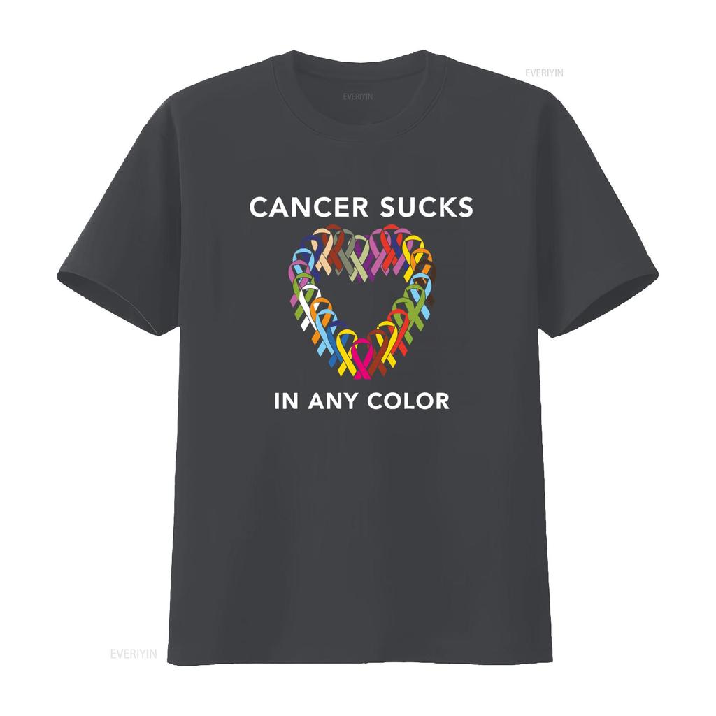 Mens Cancer Sucks Awareness T Shirt with Multicolor Ribbon Design for Breast Prostate Lung Skin Colon Causes vintage Washed