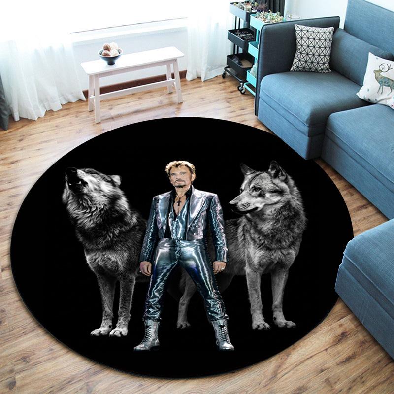 French legendary rock singer and actor Johnny Hallyday Round Carpet Soft Home Decoration Corridor Table and Chair Anti slip Outdoor Floor Mat rug H1