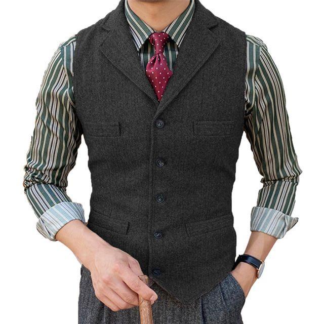 Men's Suit Vest Slim Herringbone Vest Single-breasted Casual