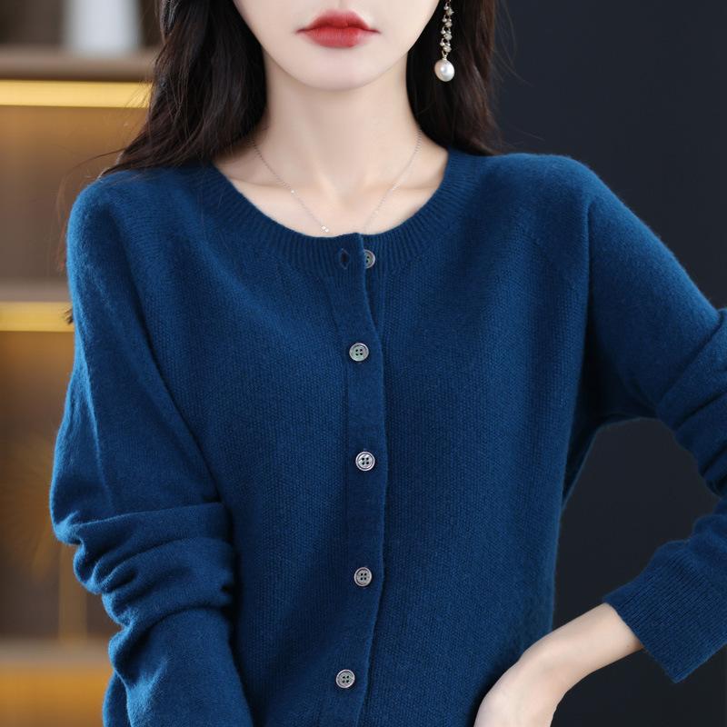Damen S Rundhals Gestrickter Cardigan Langarm Herbst Oberbekleidung