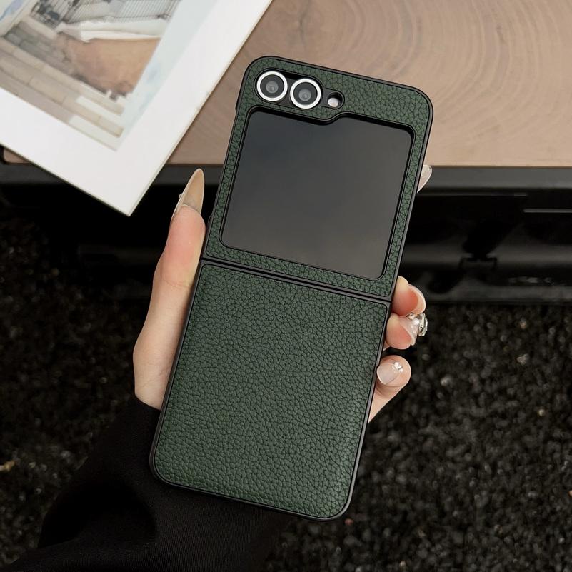 Plain Leather Lychee Patterned Case For Samsung Z Flip 7 flip7 Flip 6 Galaxy Z Flip 6 5 4 3 Camera protect Cover