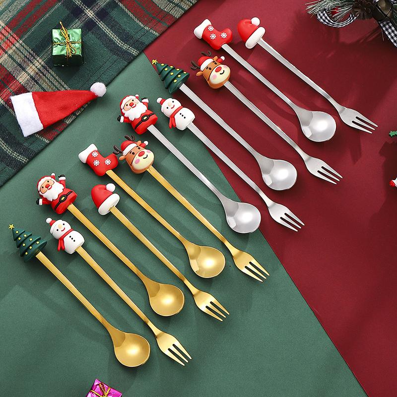 Christmas Fork And Spoon Set, Christmas Gift Box Tableware, Stainless Steel Tableware, Coffee, Tea And Dessert Fork And Spoon
