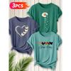 Three-piece Set Elegant Short-sleeved Dress for Women Butterfly Love+Daisy Heart +“Choose Happy”Multi-style Heart Print Round Neck T Shirt