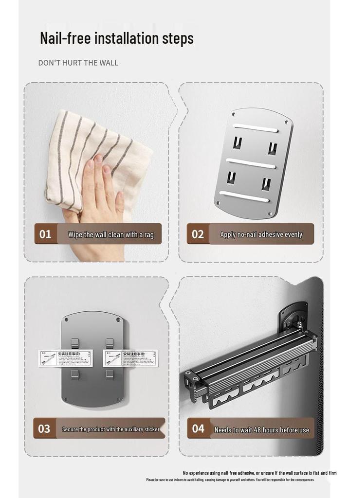 Folding Retractable Clothes Drying Rack for Indoor/Outdoor Use: No-Punch Wall Mount Design for Balcony or Bay Window.