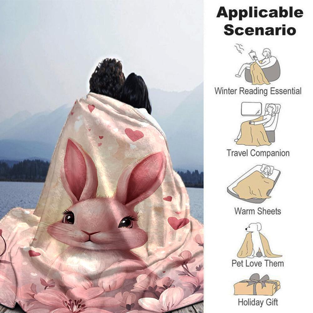 1pc rabbit flowers blanket Lightweight Flannel Throw for Sofa Bed Travel Camping Livingroom Office Couch Chair