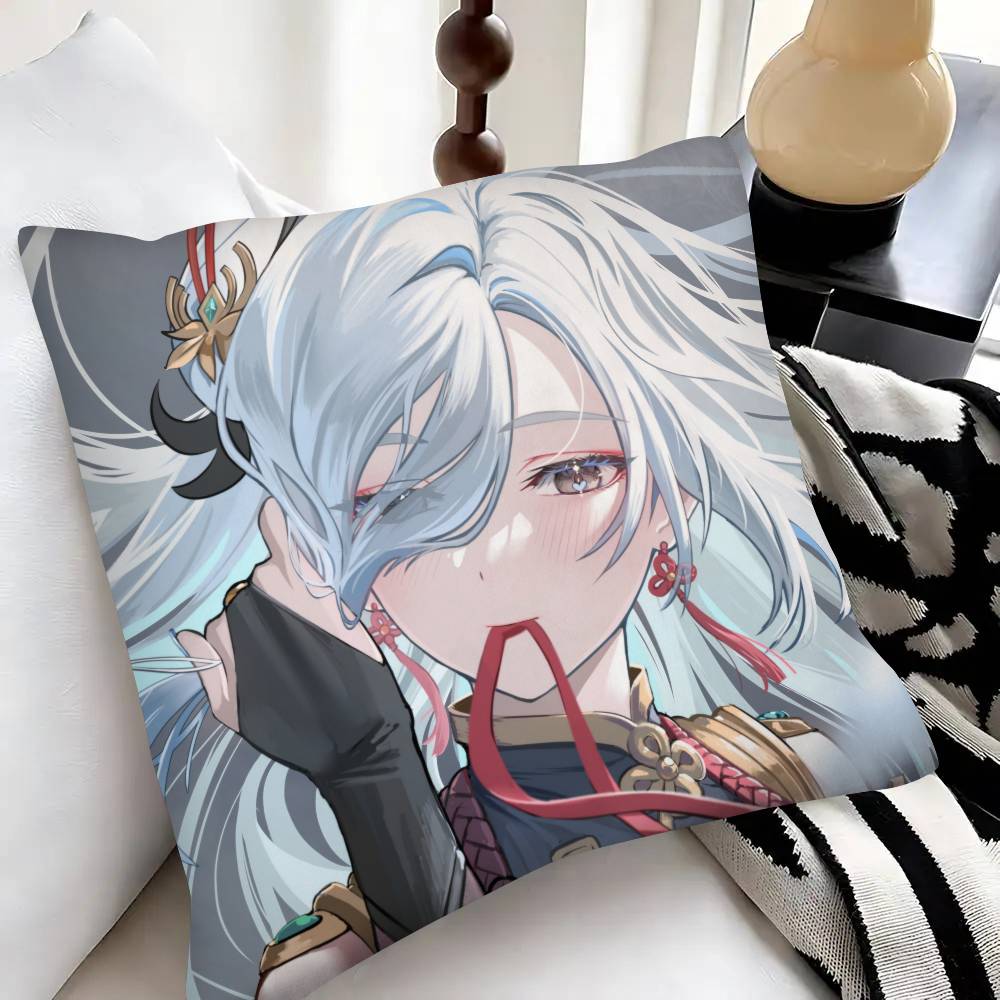 Game Anime Genshin Impact Shenhe Pillow Case Fashion Square Pillowcase Bedroom Sofa Room Ins Decoration Leisure