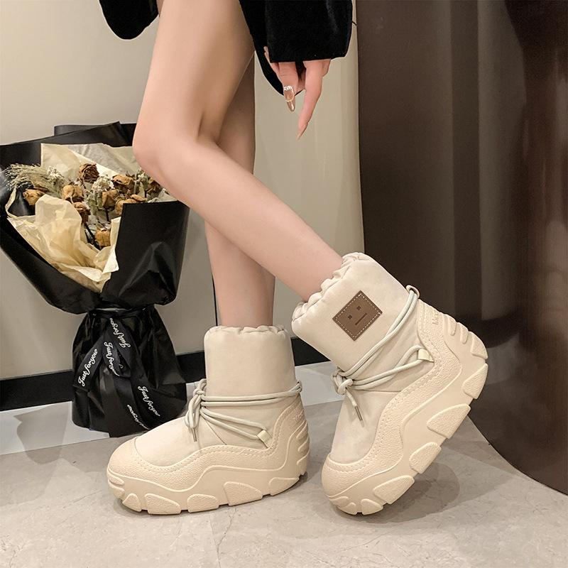 Women's Lace-Up Lightweight Chunky Sole Winter Insulated Fleece-Lined Snow Boots Slip-Resistant Casual Athletic Cotton Boots