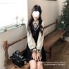 Autumn college style long-sleeved dress splicing contrasting color fake two pieces showing thin age-reducing collar skirt women